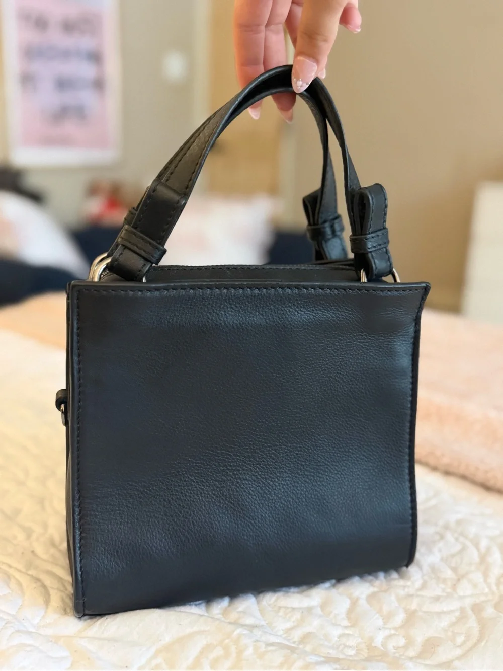Black Suede Genuine Leather Bag with Black Rhodium Chain